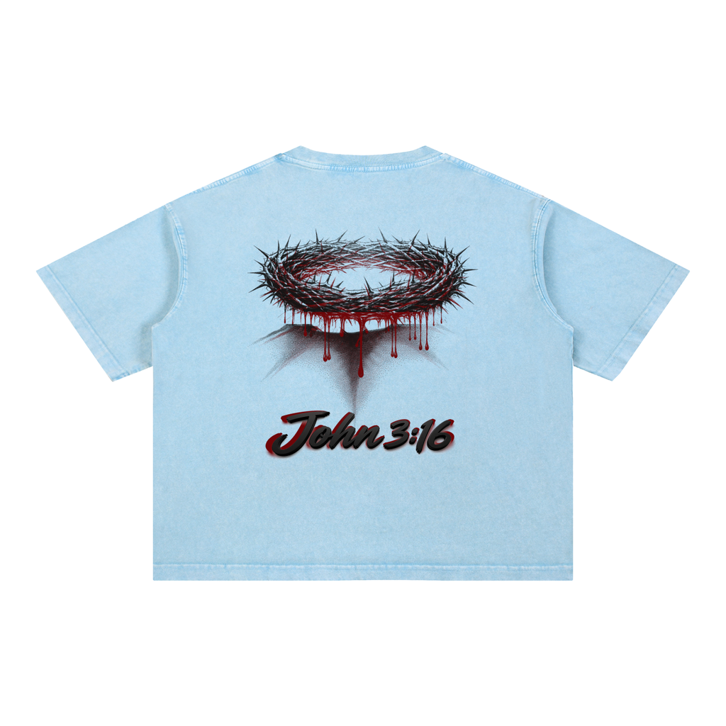 Crown of Thorns Oversized Tee — John 3:16 | Mineral Wash Heavyweight