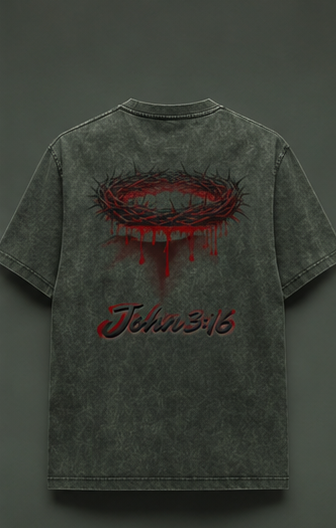 Crown of Thorns Oversized Tee — John 3:16 | Mineral Wash Heavyweight