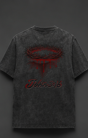 Crown of Thorns Oversized Tee — John 3:16 | Mineral Wash Heavyweight