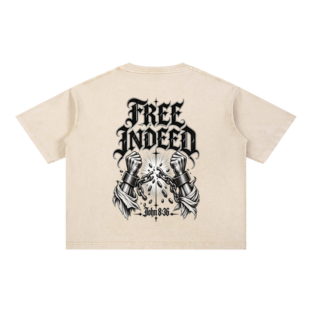 Free Indeed Oversized Tee — John 8:36 | Mineral Wash Heavyweight