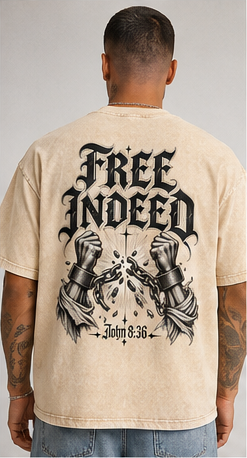 Free Indeed Oversized Tee — John 8:36 | Mineral Wash Heavyweight