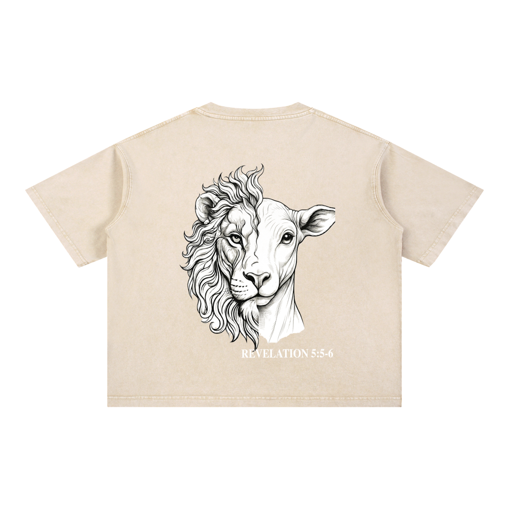 Lion and the Lamb Oversized Tee — Revelation 5:5-6 | Mineral Wash Heavyweight