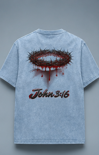 Crown of Thorns Oversized Tee — John 3:16 | Mineral Wash Heavyweight