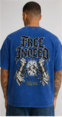 Free Indeed Oversized Tee — John 8:36 | Mineral Wash Heavyweight