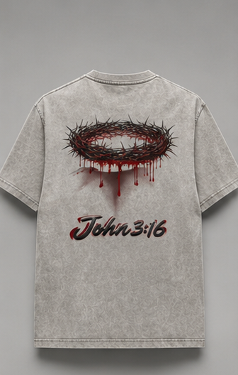 Crown of Thorns Oversized Tee — John 3:16 | Mineral Wash Heavyweight