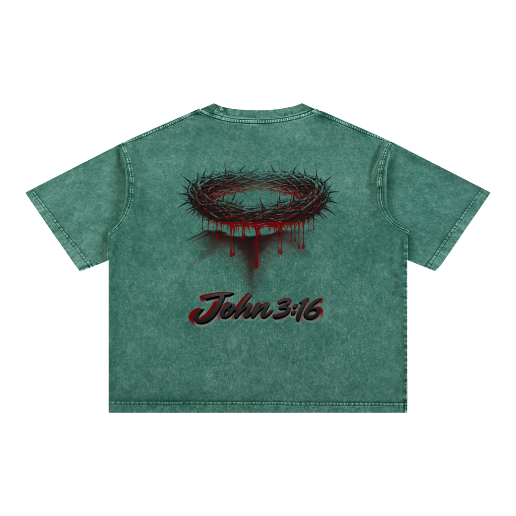Crown of Thorns Oversized Tee — John 3:16 | Mineral Wash Heavyweight