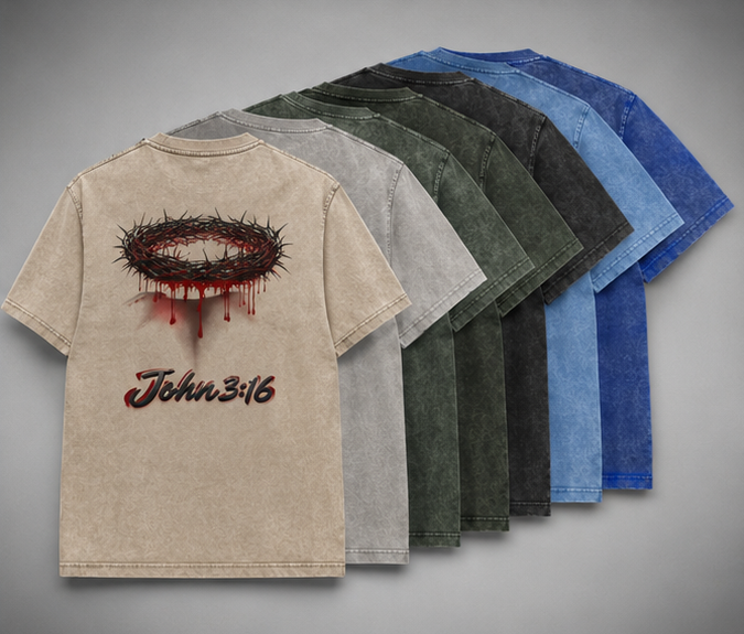 Crown of Thorns Oversized Tee — John 3:16 | Mineral Wash Heavyweight