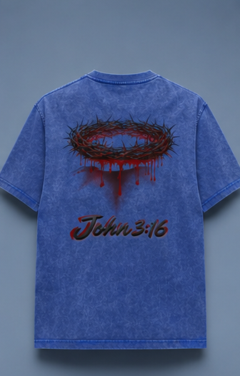 Crown of Thorns Oversized Tee — John 3:16 | Mineral Wash Heavyweight