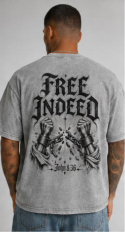 Free Indeed Oversized Tee — John 8:36 | Mineral Wash Heavyweight