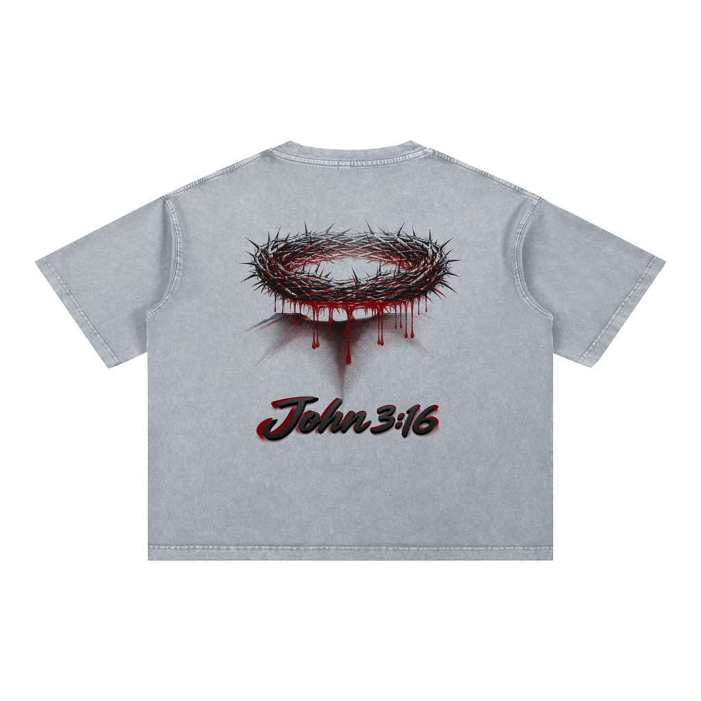 Crown of Thorns Oversized Tee — John 3:16 | Mineral Wash Heavyweight