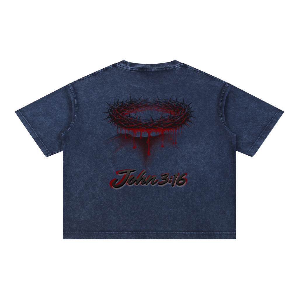 Crown of Thorns Oversized Tee — John 3:16 | Mineral Wash Heavyweight