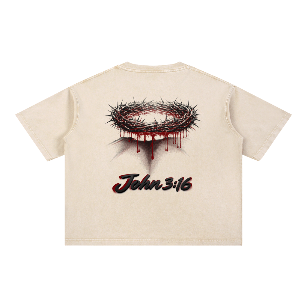 Crown of Thorns Oversized Tee — John 3:16 | Mineral Wash Heavyweight