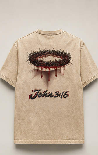 Crown of Thorns Oversized Tee — John 3:16 | Mineral Wash Heavyweight